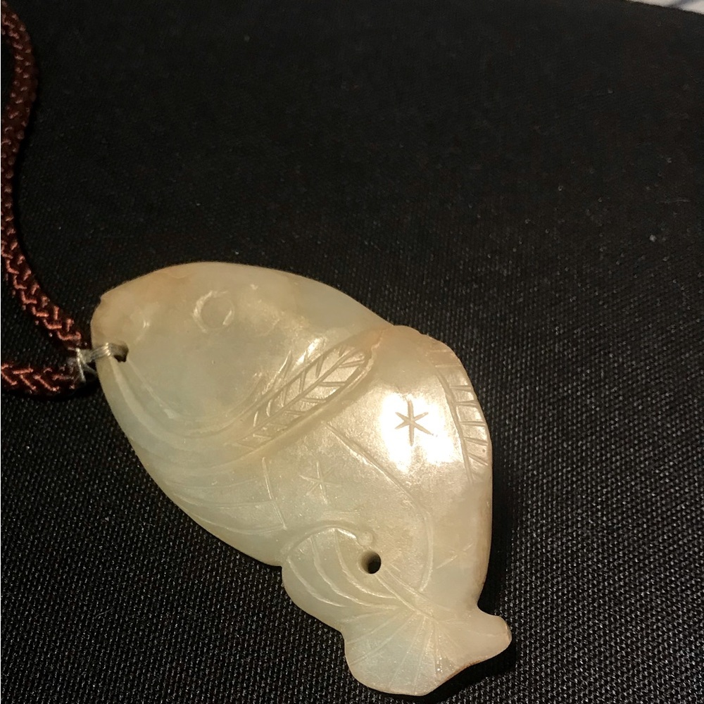 Chinese hand carved jade carp koi large pendant